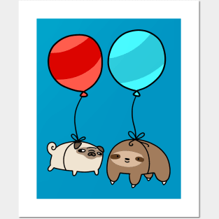 Balloon Sloth and Pug Posters and Art